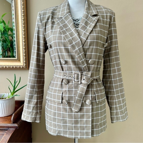 Lovers and Friends Kyrie Blazer Double Breasted Olive Green Plaid Size M NWT - Picture 1 of 14